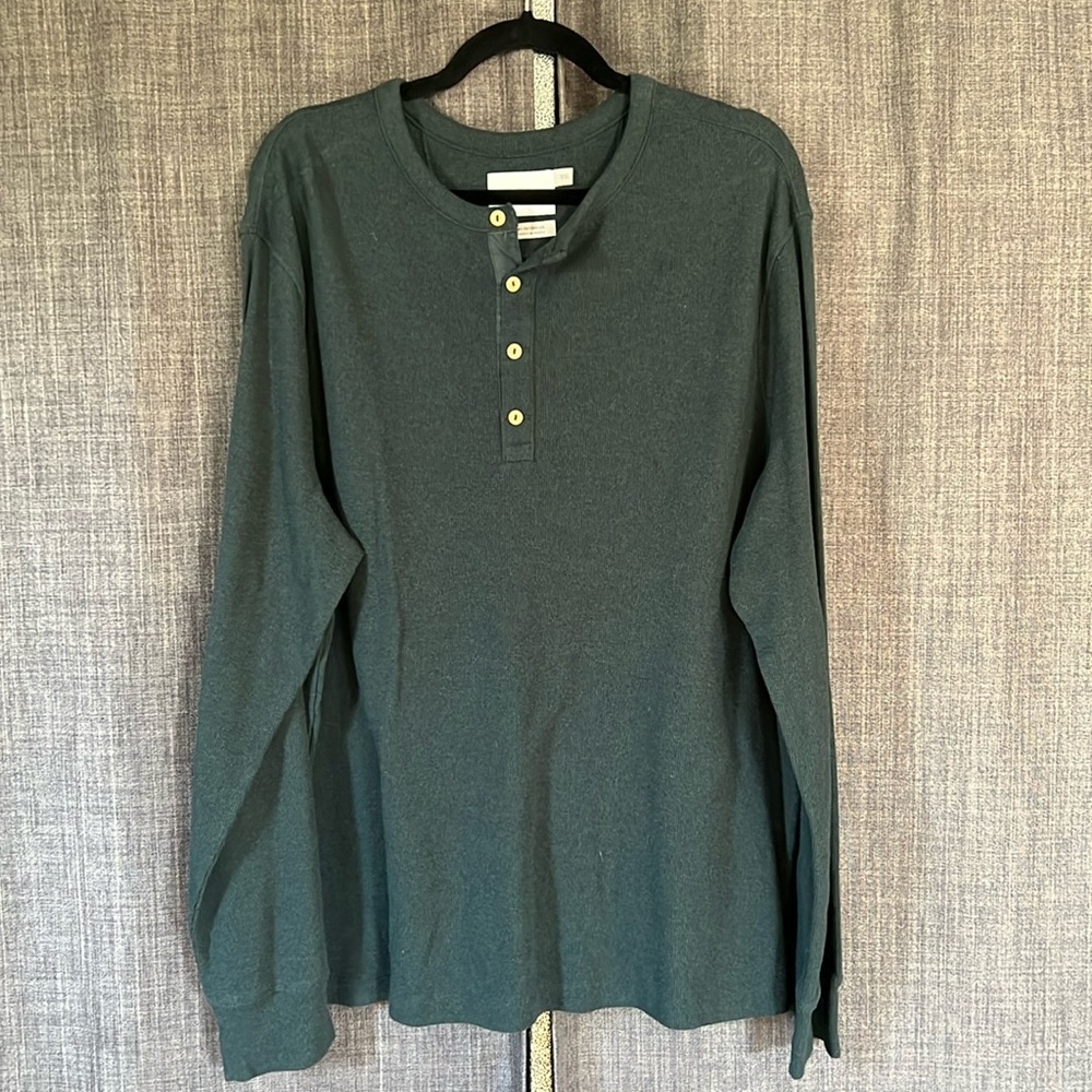 Goodfellow & co emerald green knit Henley long sleeve tshirt size XXL
